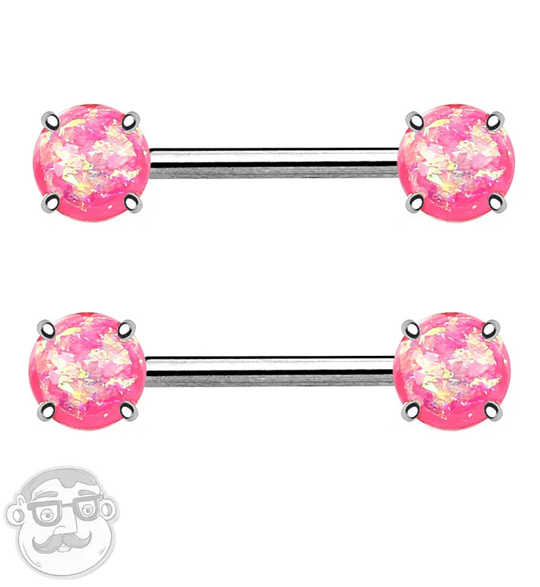 14G Double Pink Opalite Nipple Ring Barbell