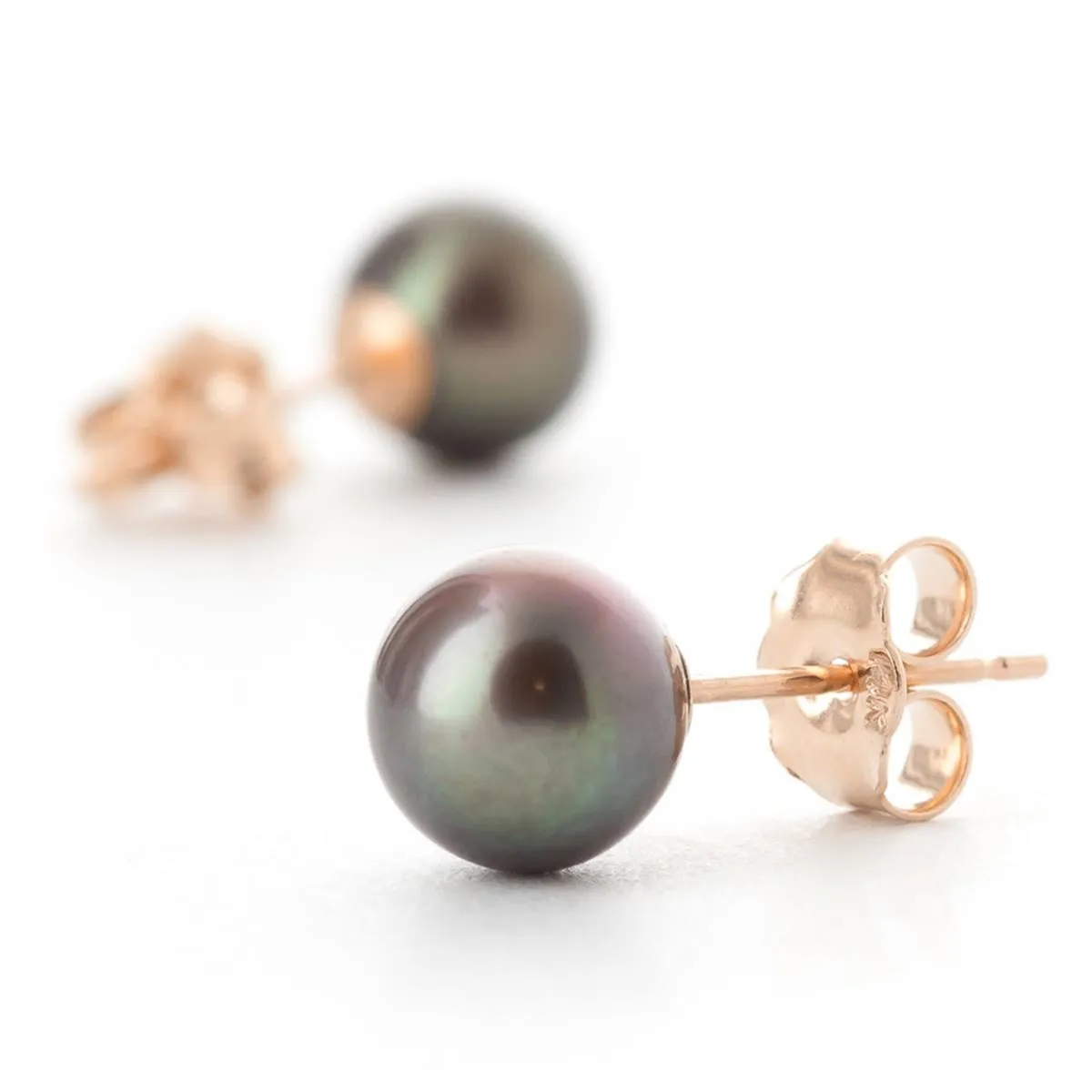 14K Solid Rose Gold Stud Earrings w/ Natural Black Pearl