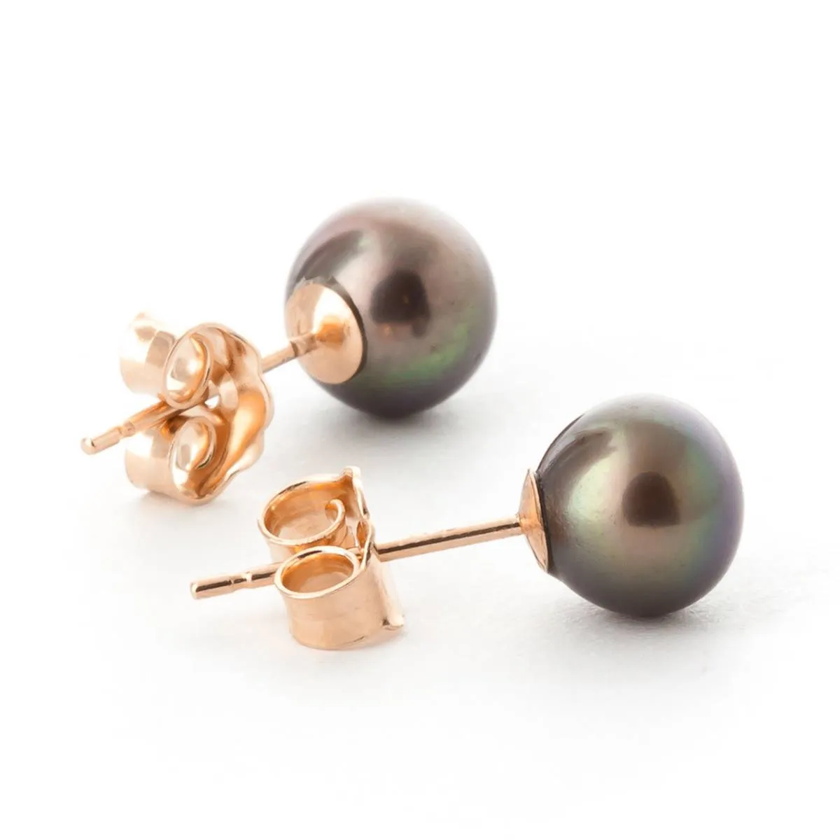 14K Solid Rose Gold Stud Earrings w/ Natural Black Pearl