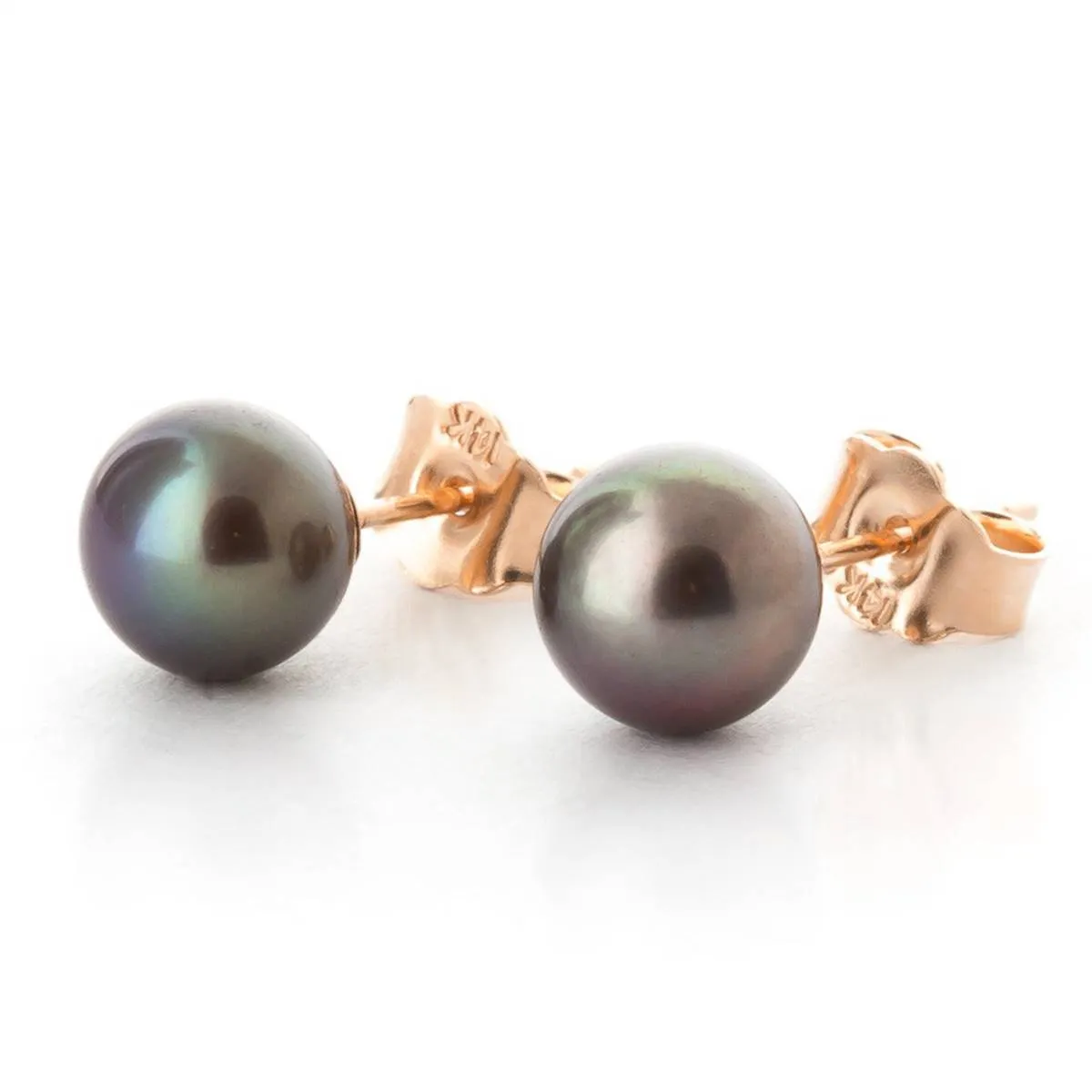 14K Solid Rose Gold Stud Earrings w/ Natural Black Pearl