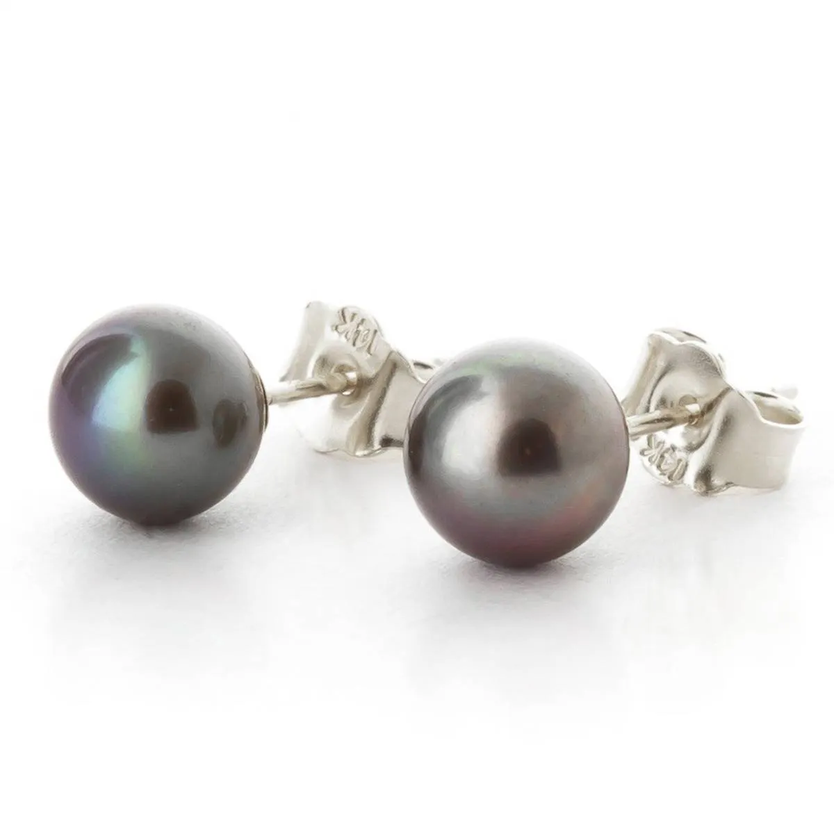 4 Carat 14K Solid White Gold Stud Earrings Natural Black Pearl