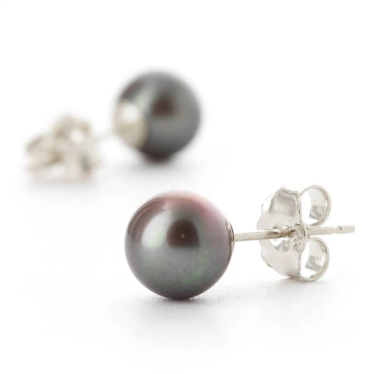 4 Carat 14K Solid White Gold Stud Earrings Natural Black Pearl