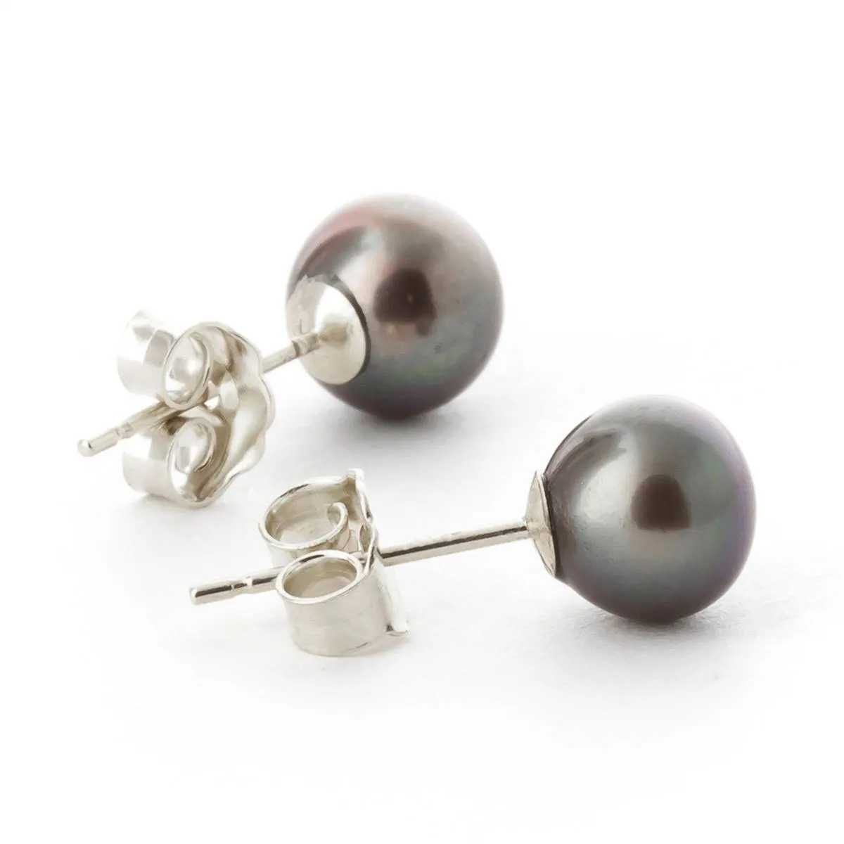 4 Carat 14K Solid White Gold Stud Earrings Natural Black Pearl