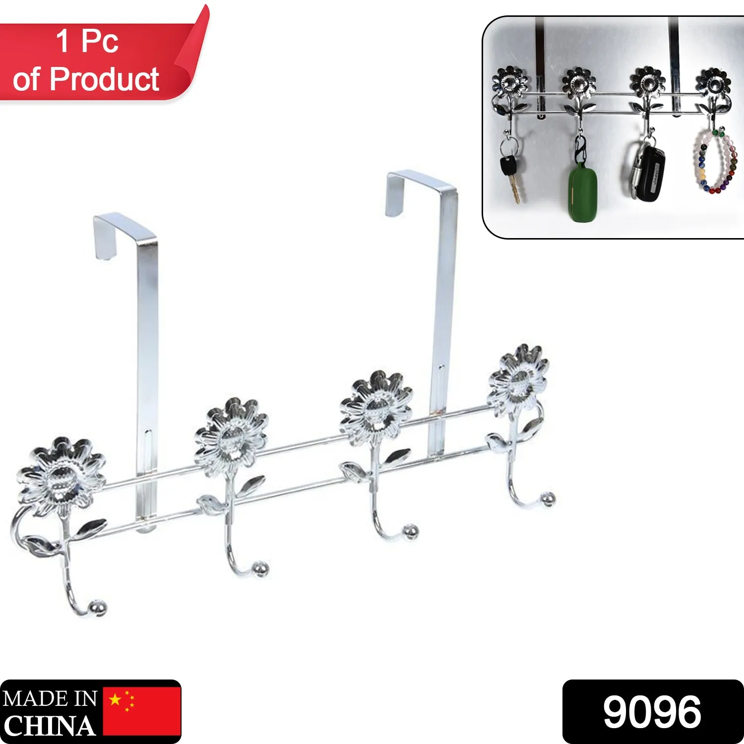 9096 Stainless Steel 4 Pin Wall / Door Mounted Cloth / key Holder Hook Rail, Key Holder.