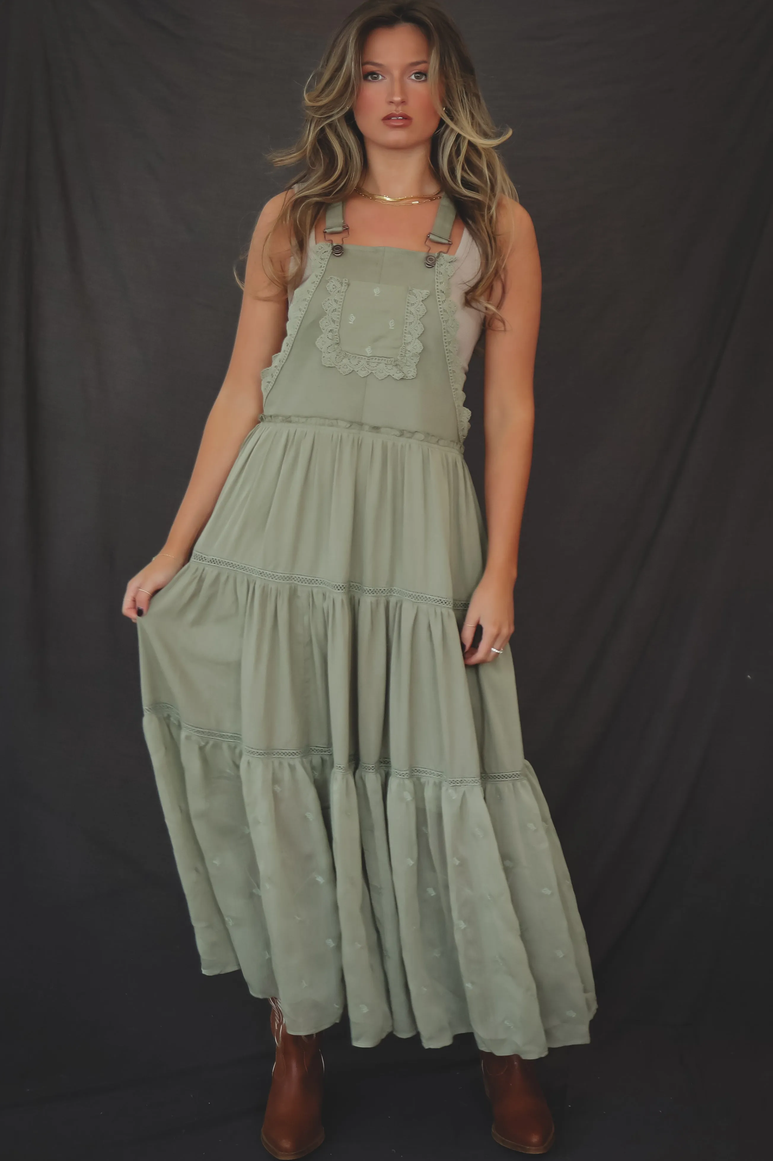 Afternon Out Embroidered Maxi Overall Dress