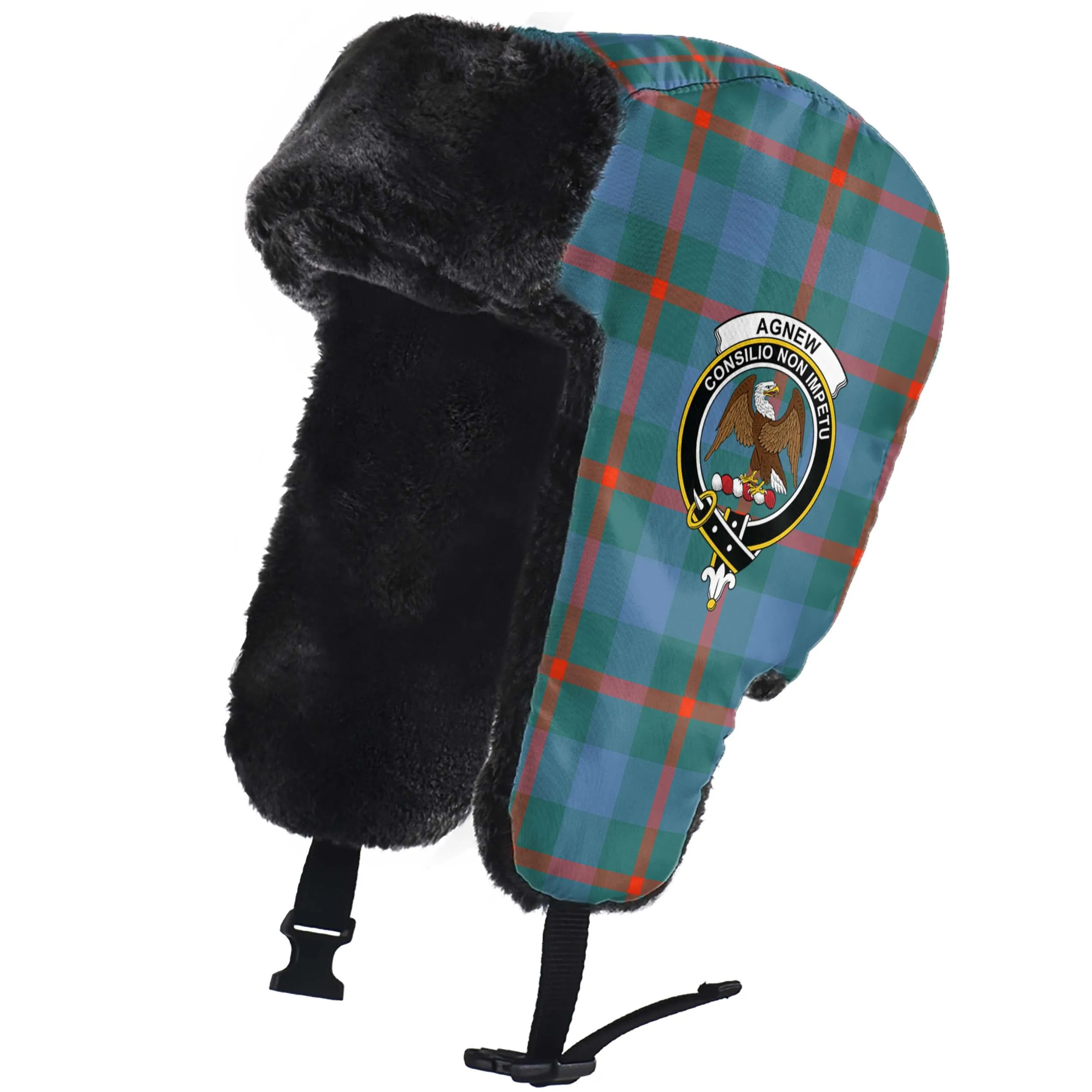 Agnew Ancient Tartan Winter Trapper Hat with Family Crest