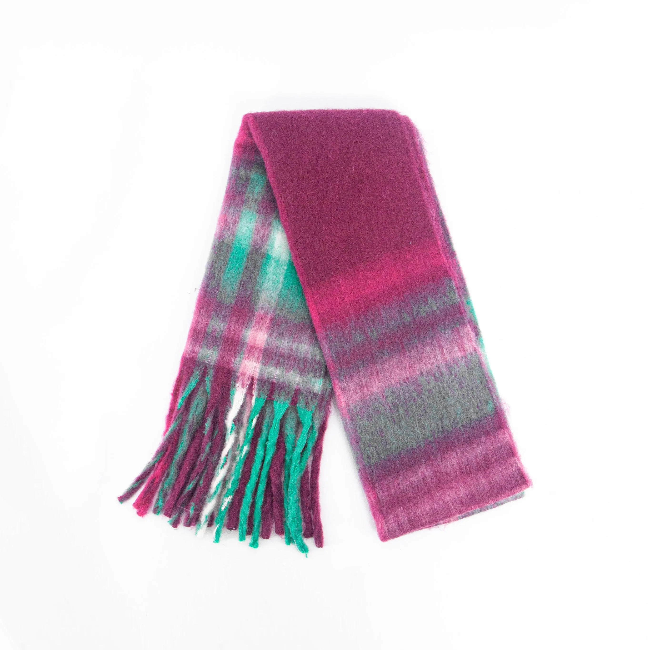 Amy Heavyweight Scarf - Raspberry, Traditional Check