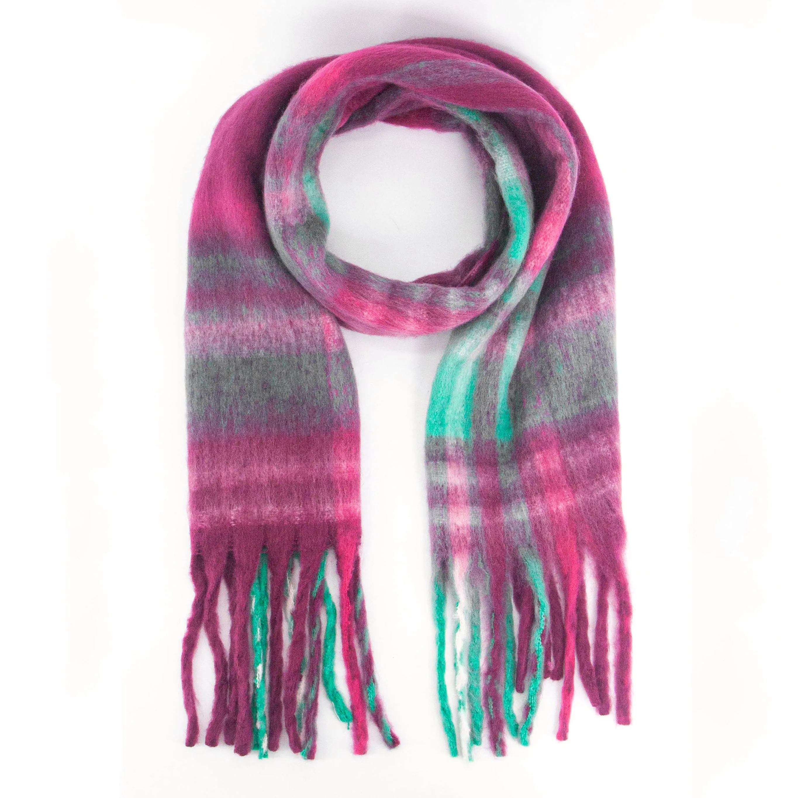 Amy Heavyweight Scarf - Raspberry, Traditional Check