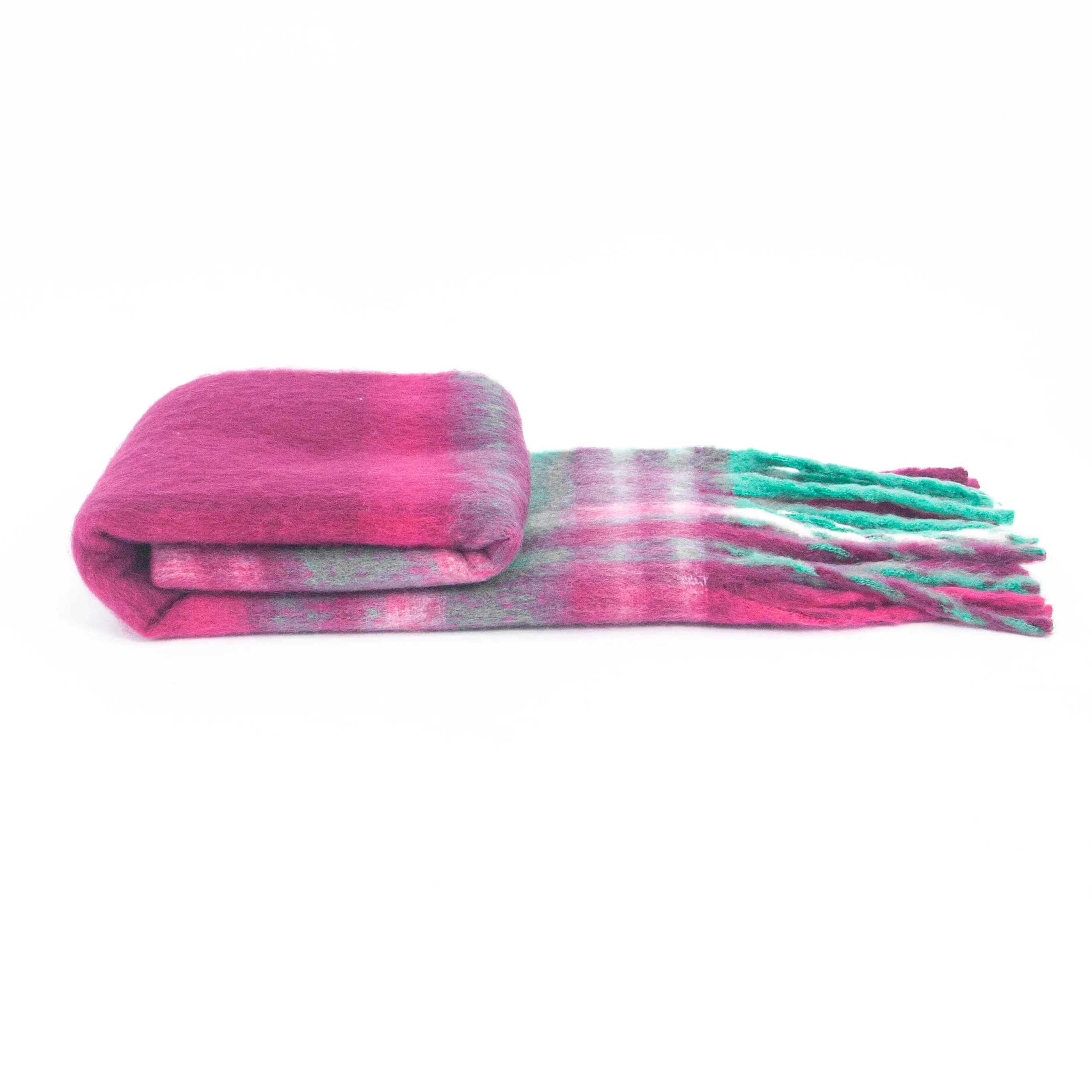 Amy Heavyweight Scarf - Raspberry, Traditional Check