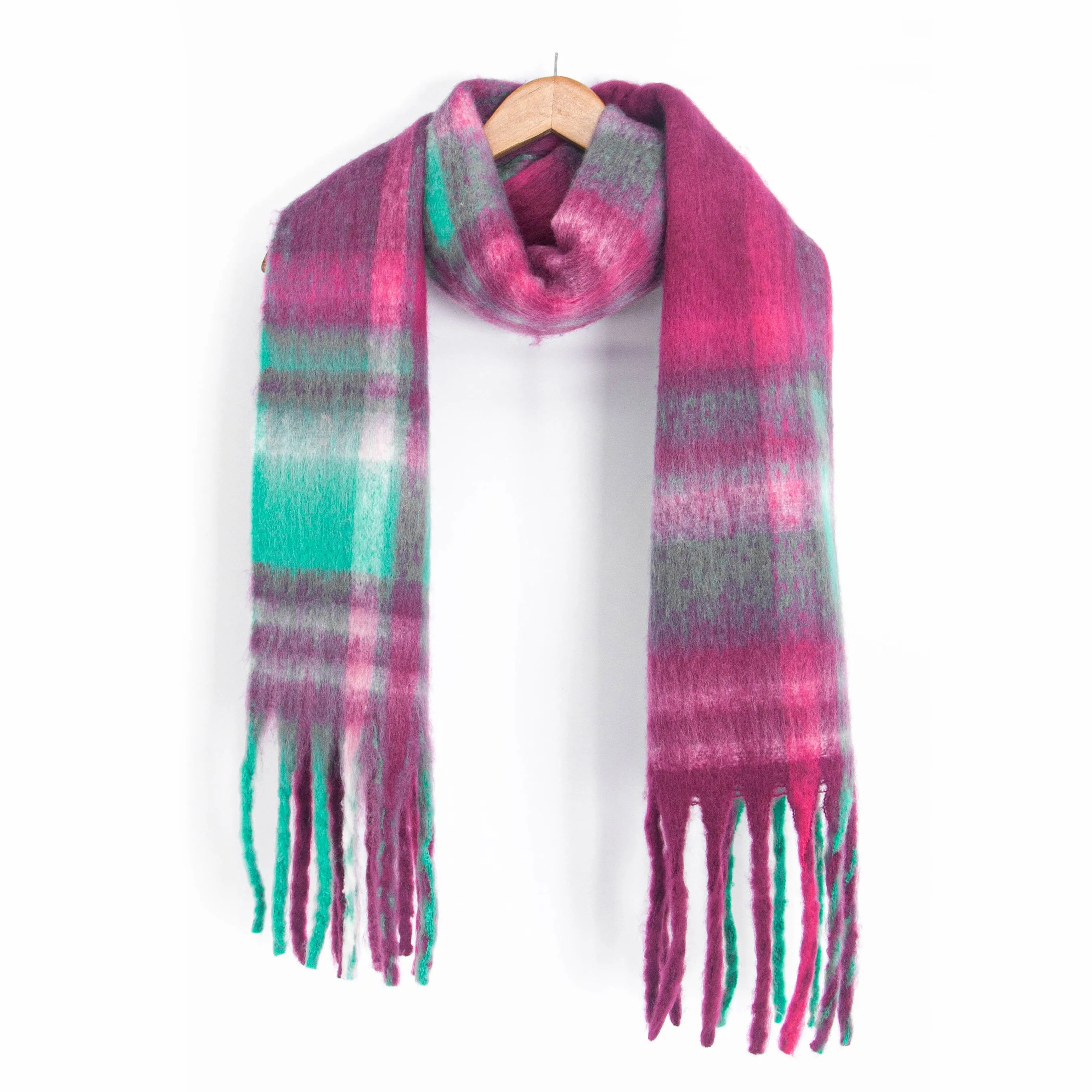 Amy Heavyweight Scarf - Raspberry, Traditional Check