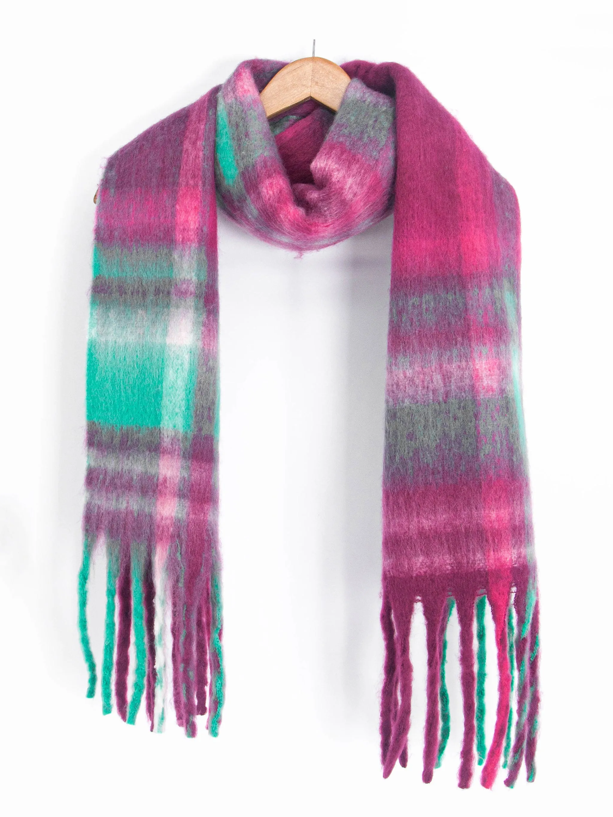 Amy Heavyweight Scarf - Raspberry, Traditional Check