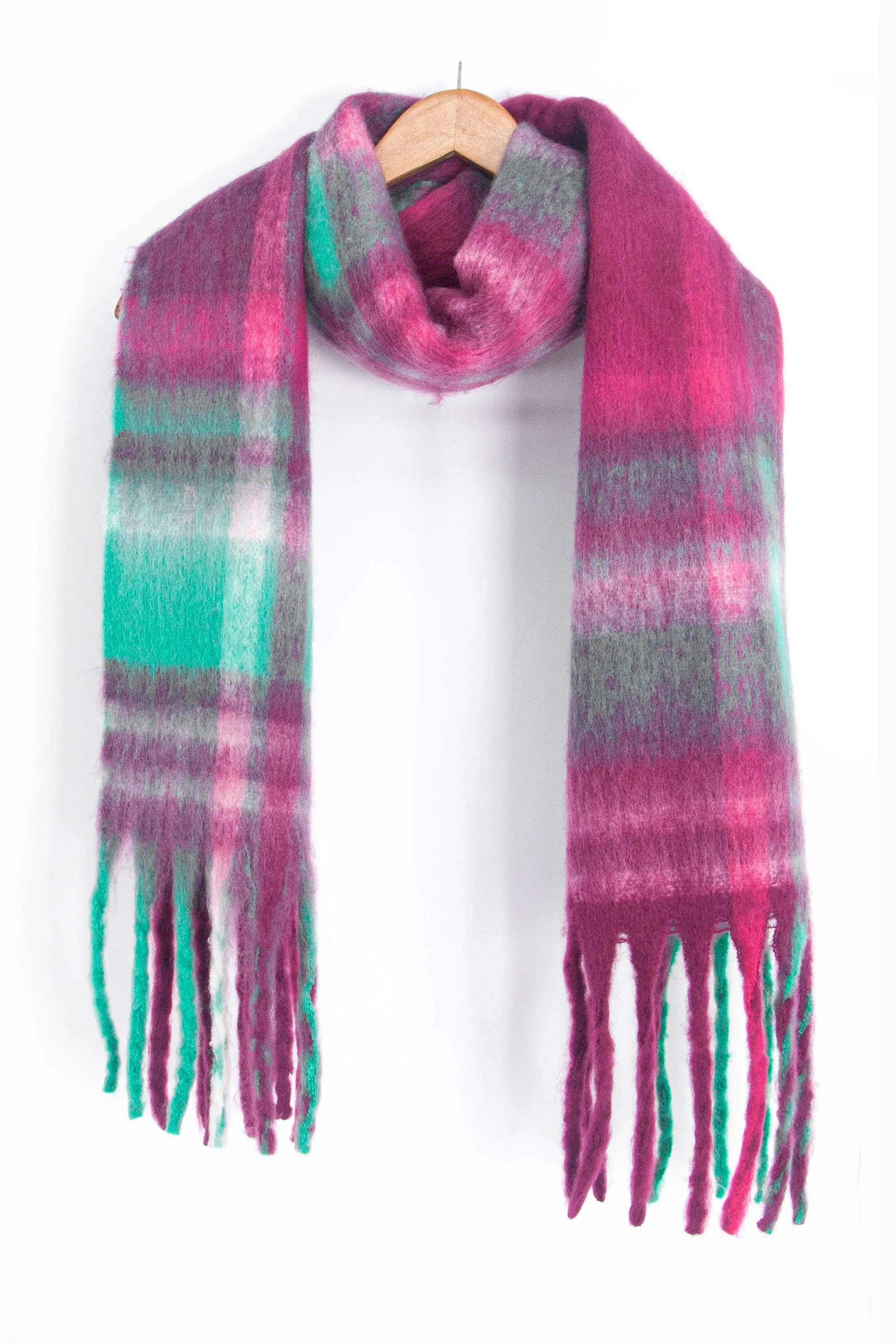 Amy Heavyweight Scarf - Raspberry, Traditional Check