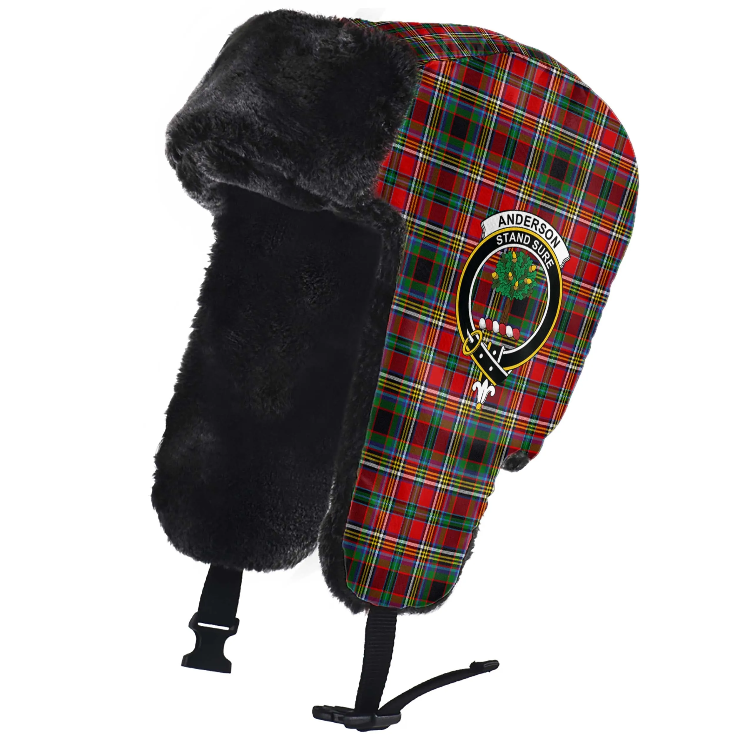 Anderson of Arbrake Tartan Winter Trapper Hat with Family Crest