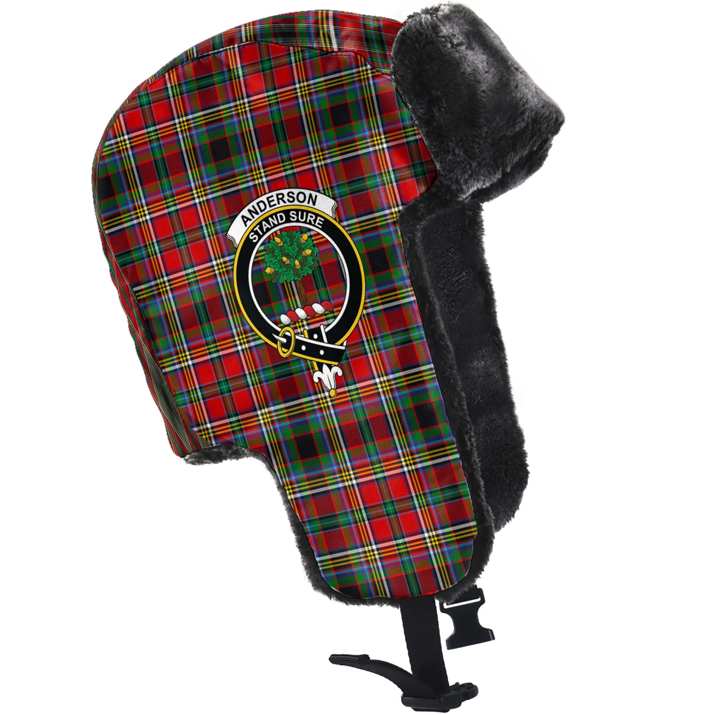 Anderson of Arbrake Tartan Winter Trapper Hat with Family Crest