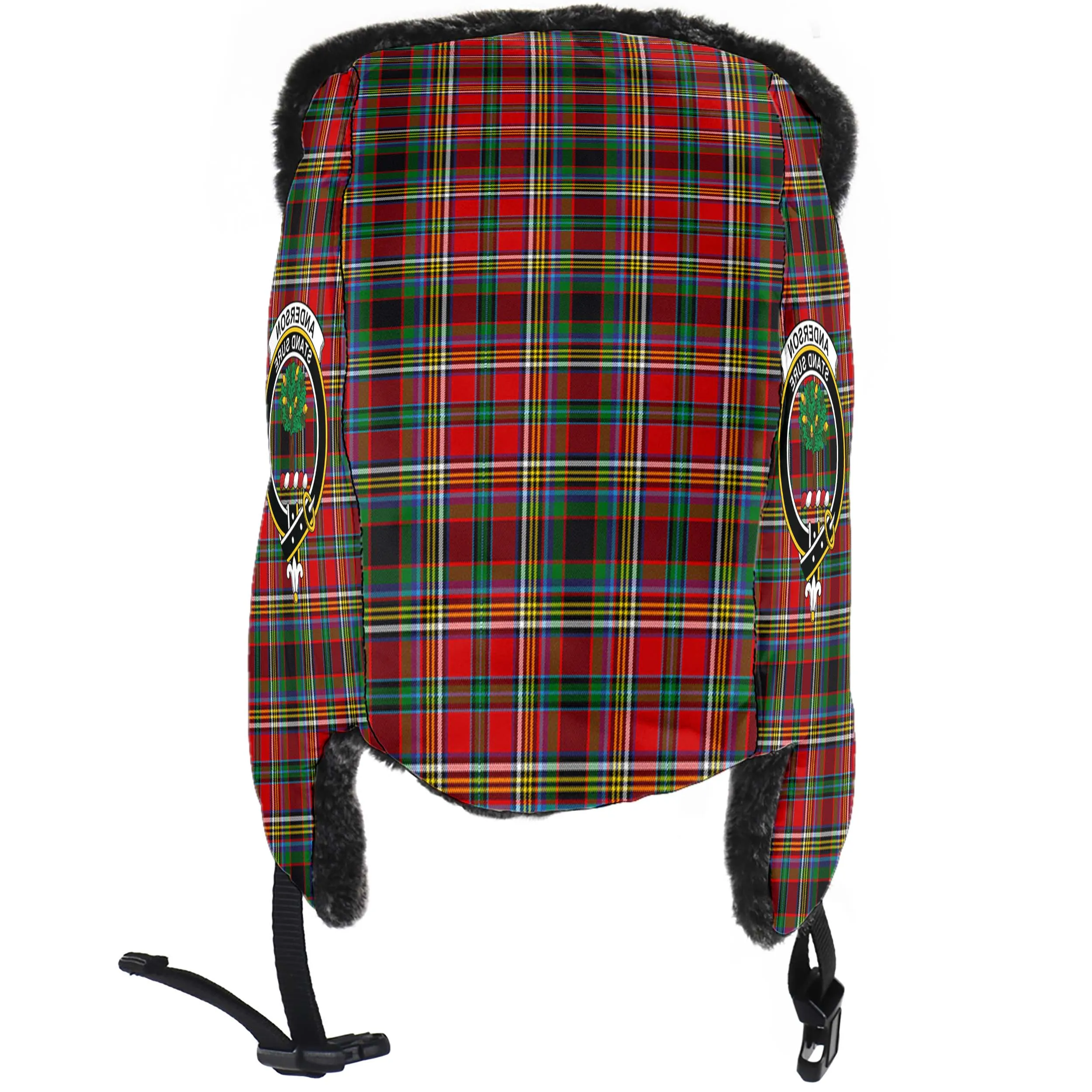 Anderson of Arbrake Tartan Winter Trapper Hat with Family Crest