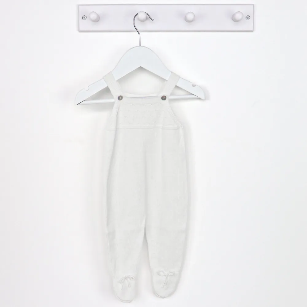 Artesania Granlei Fine Knit White/Ivory Baby Dungarees with Feet