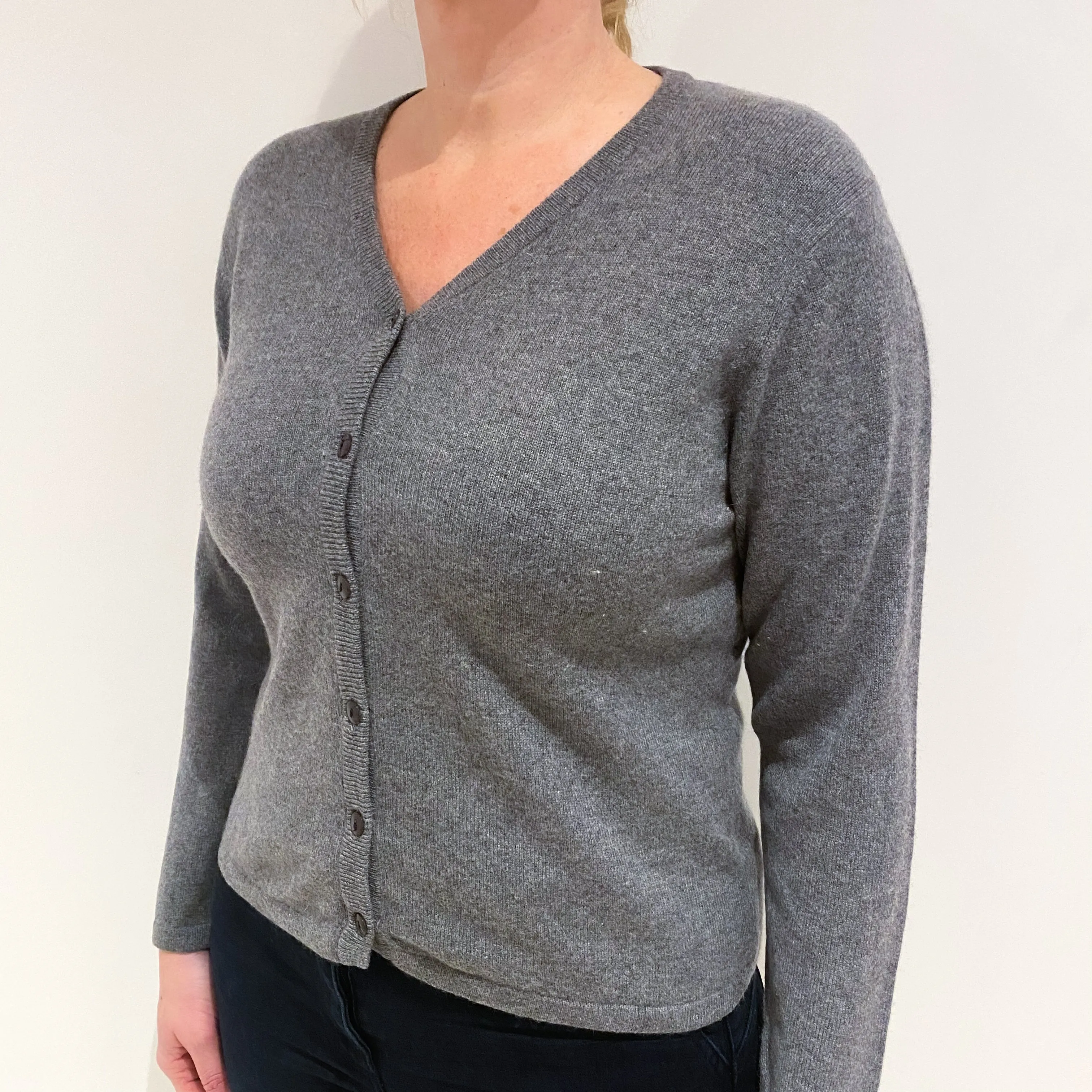 Ash Grey Cashmere V Neck Cardigan Large