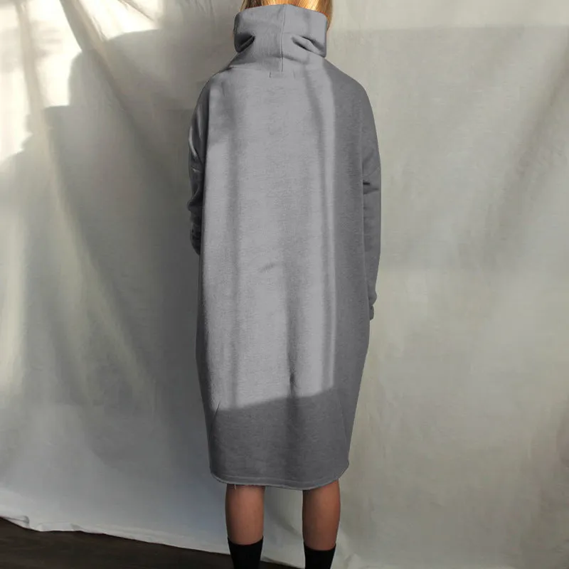 Asymmetrical Stand Collor Loose Midi Whholesale Sweatshirt Dress