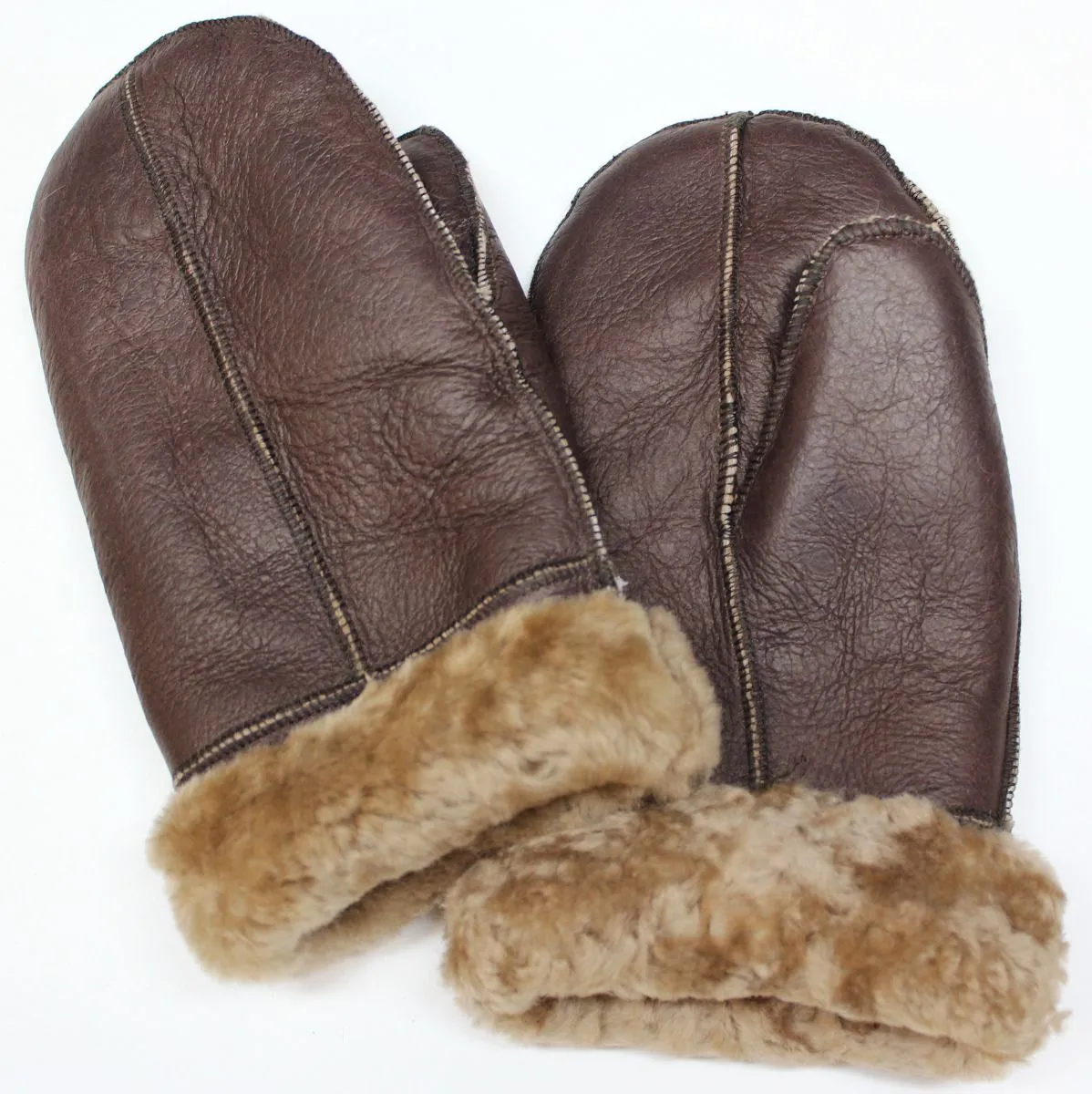 B3 Style Genuine Tobbaco Sheepskin Leather WW2 Mittens