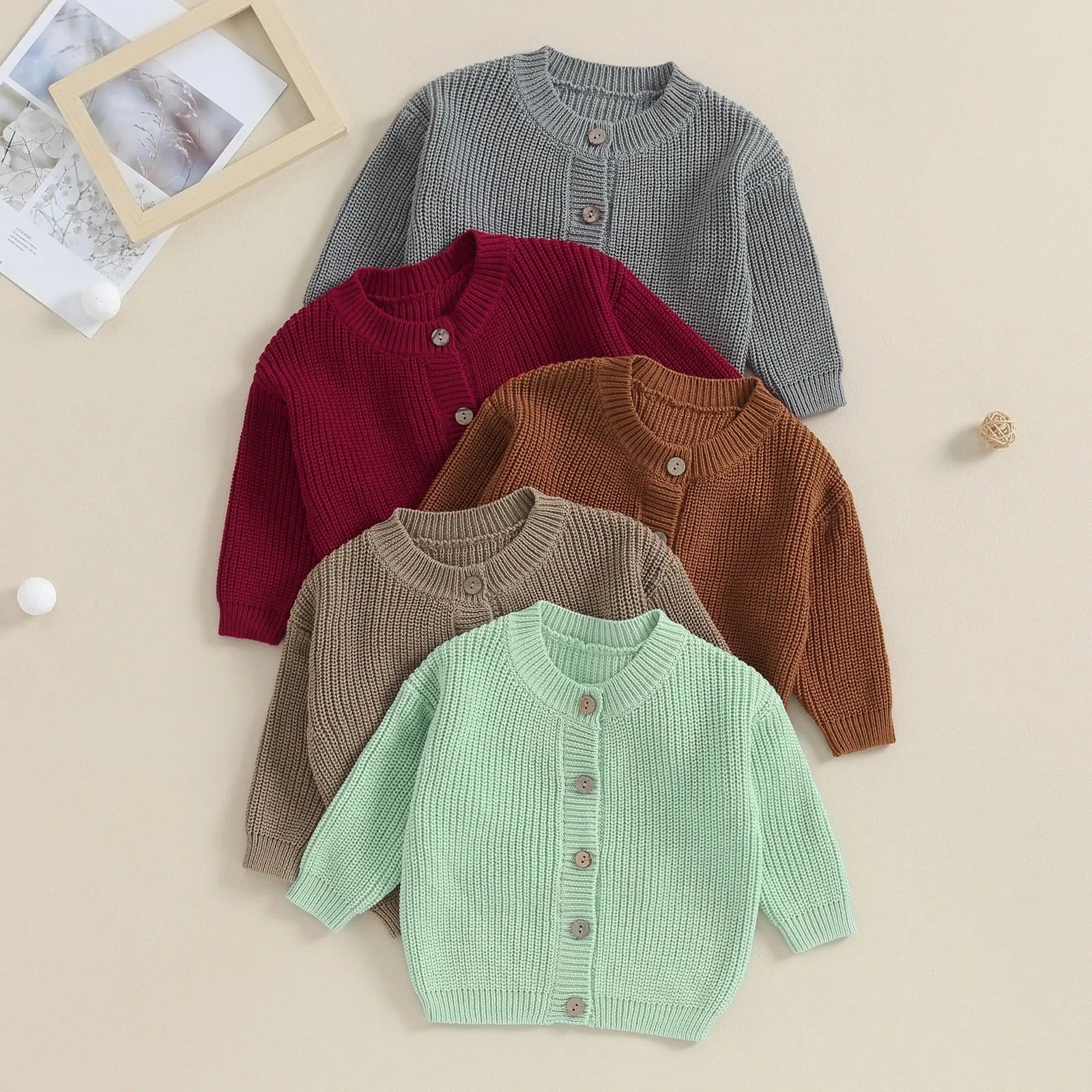 Baby Girls Button Down Sweater Cardigan - Dark Brown