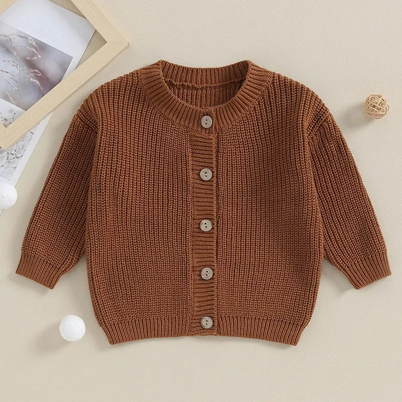 Baby Girls Button Down Sweater Cardigan - Dark Brown