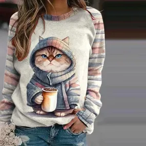 BerryBetty - Casual Cat Print Sweatshirt