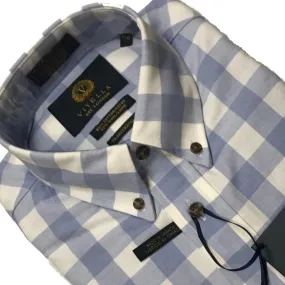 Big Blue Gingham Cotton & Wool Long Sleeve Button Down Shirts