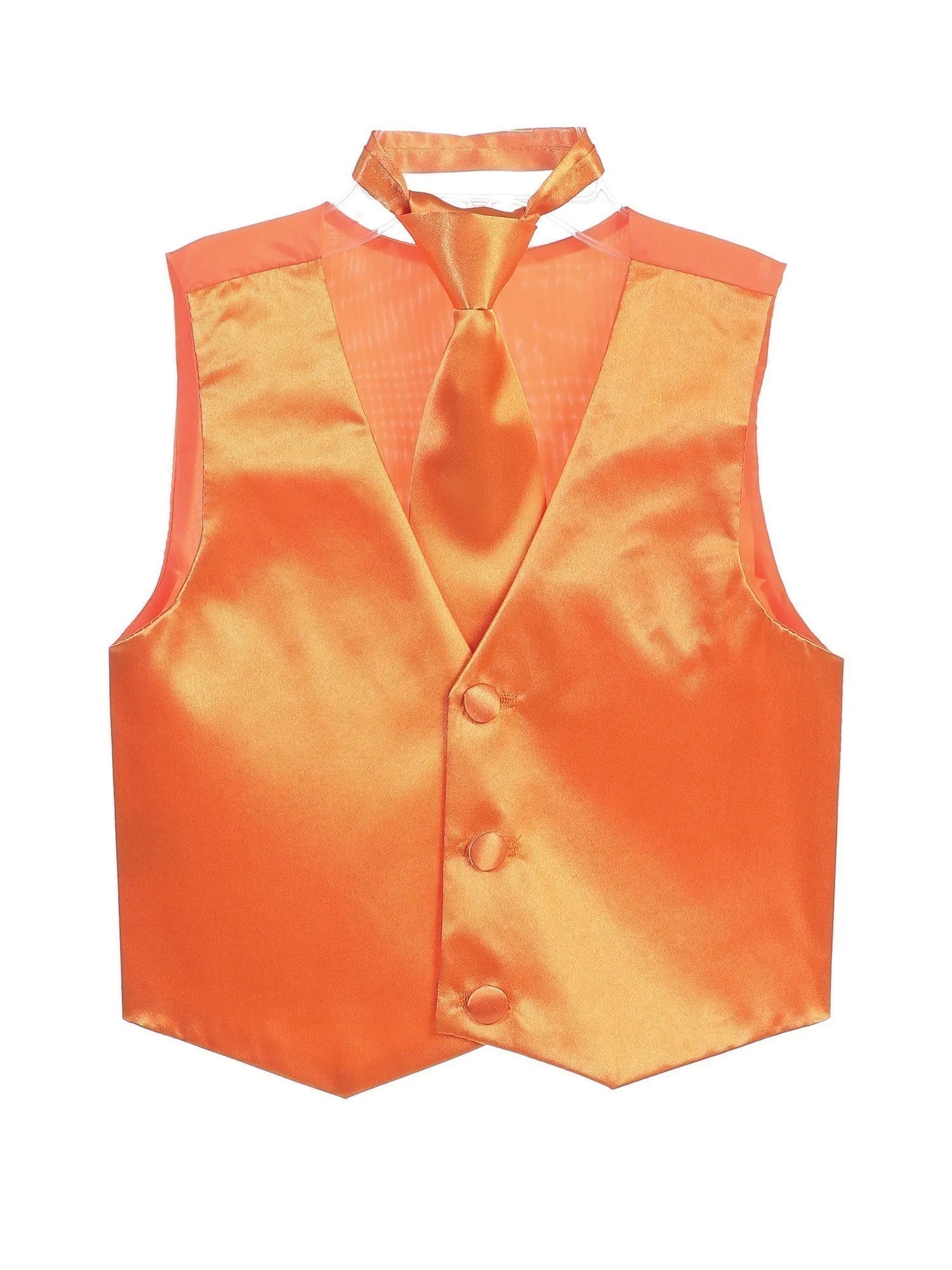 Big Boys Orange Three Button Satin Vest Tie 2 Pc Set 8-16