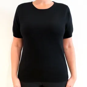 Black Cashmere Short Sleeved Crew Neck Jumper