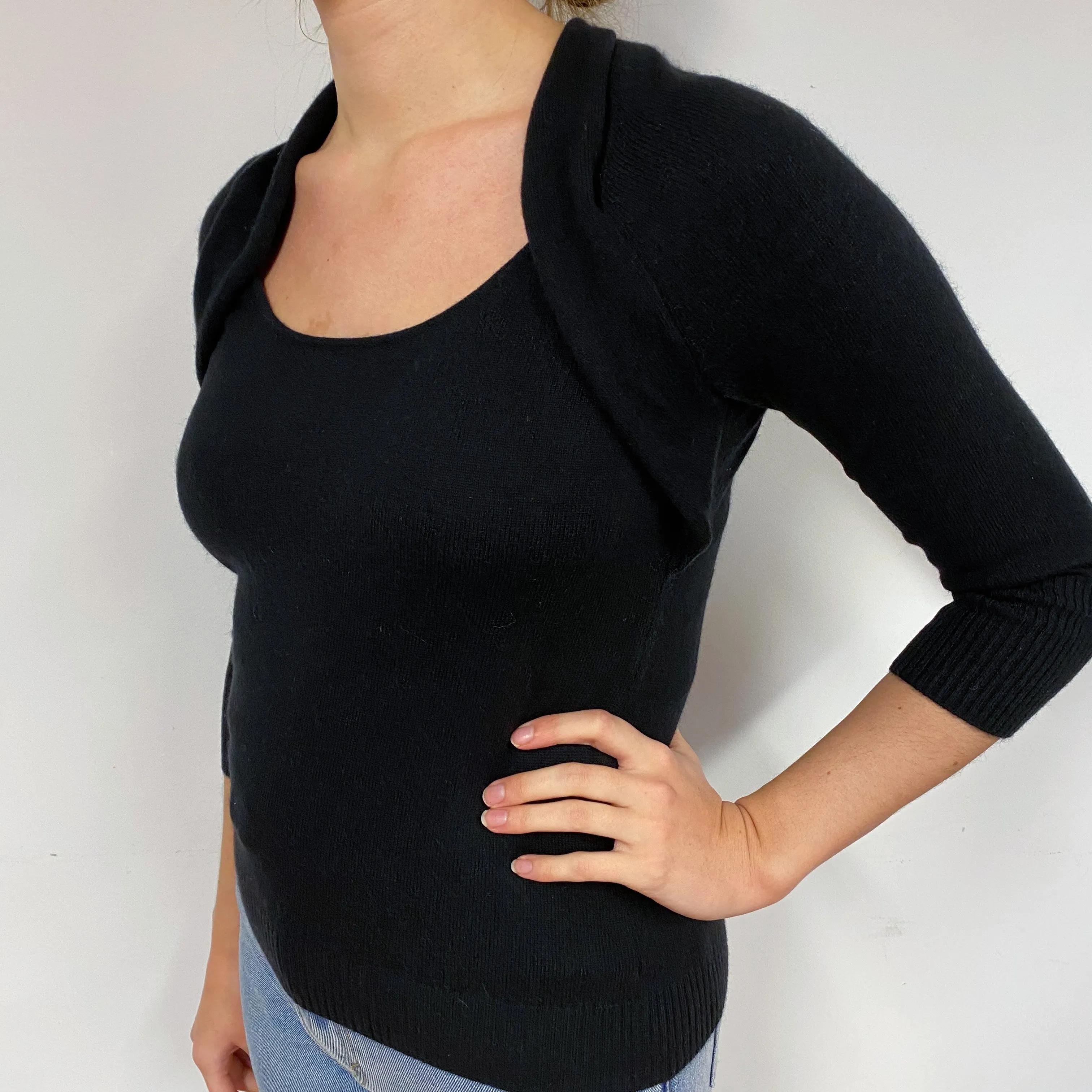 Black Cashmere Sweetheart Neck Jumper Small