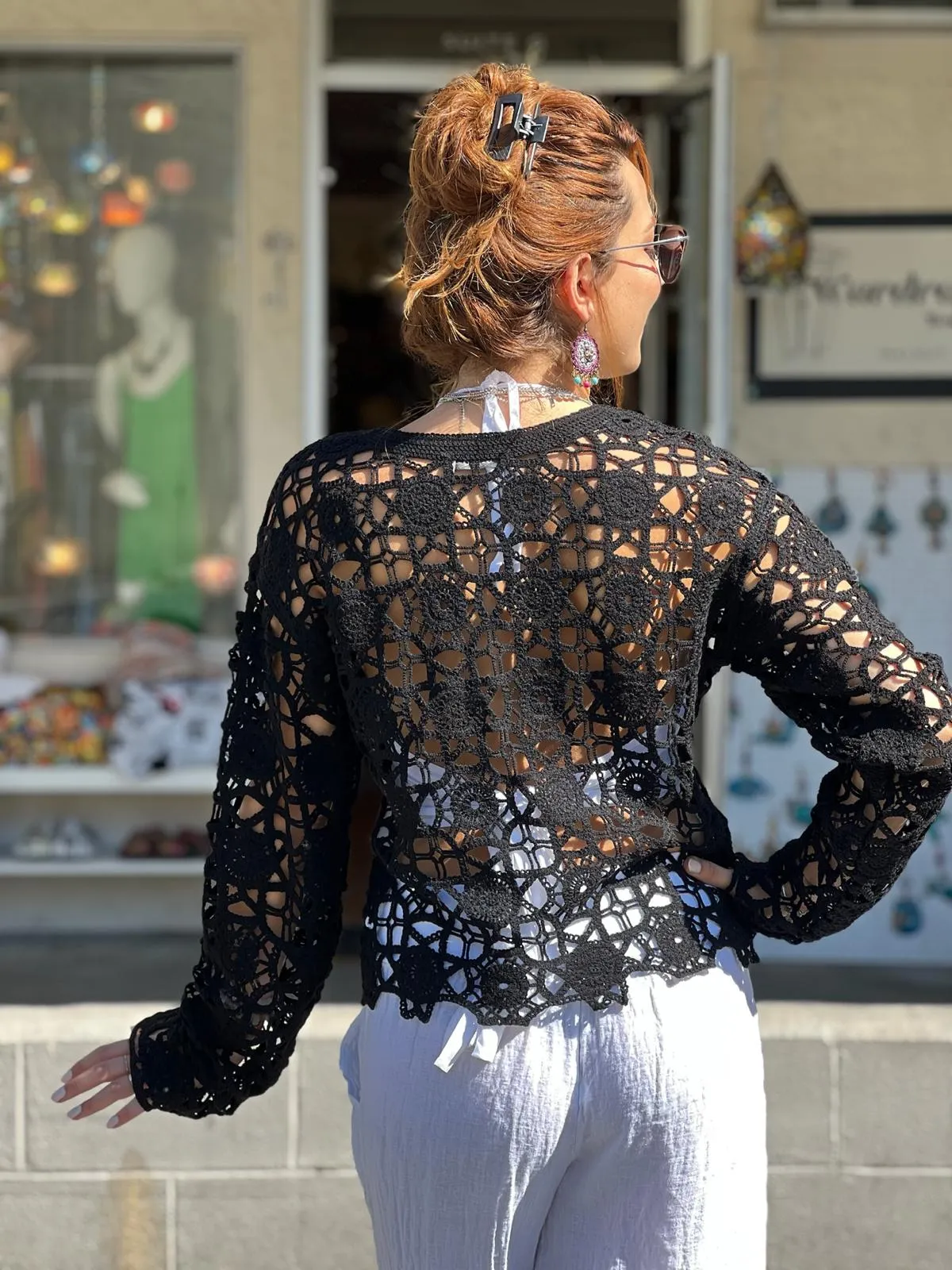 Black Lace Knitwear Blouse