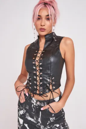 Black Vegan Leather Corset Top