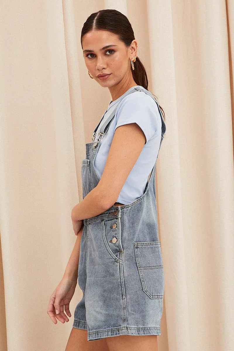 Blue Carpenter Overall Shorts Denim