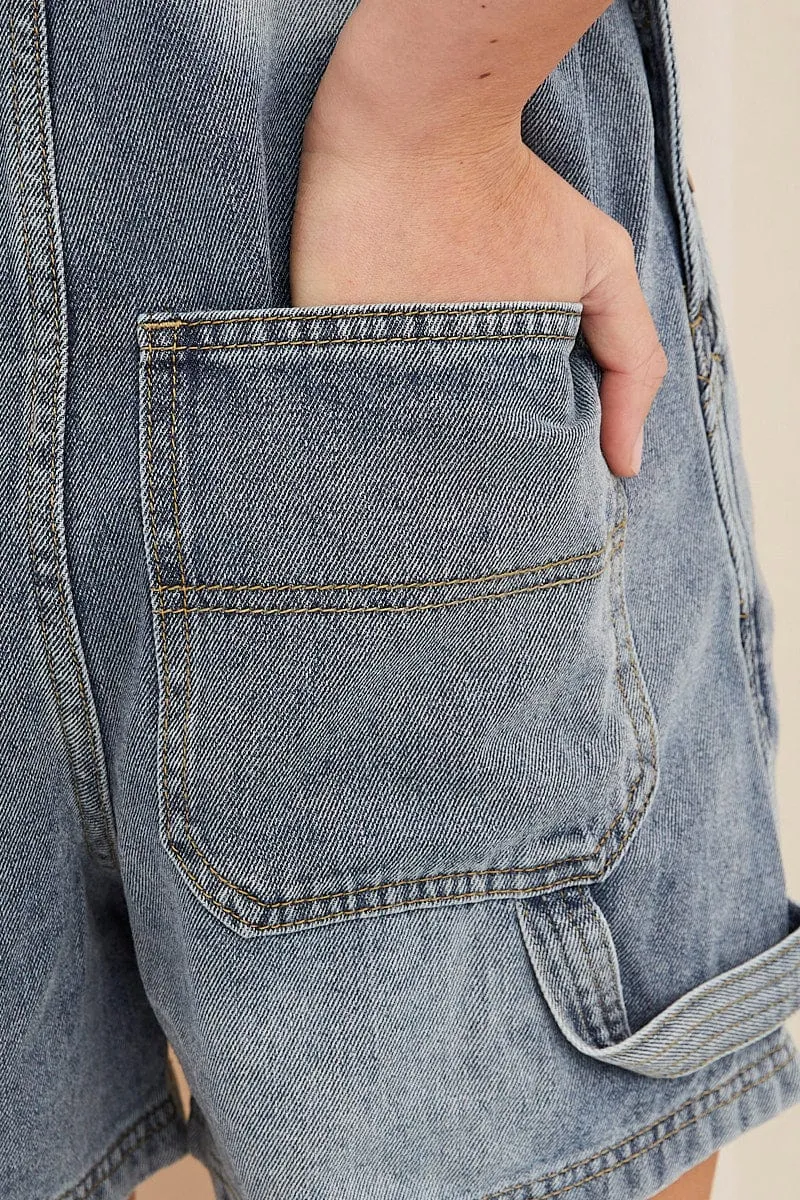 Blue Carpenter Overall Shorts Denim