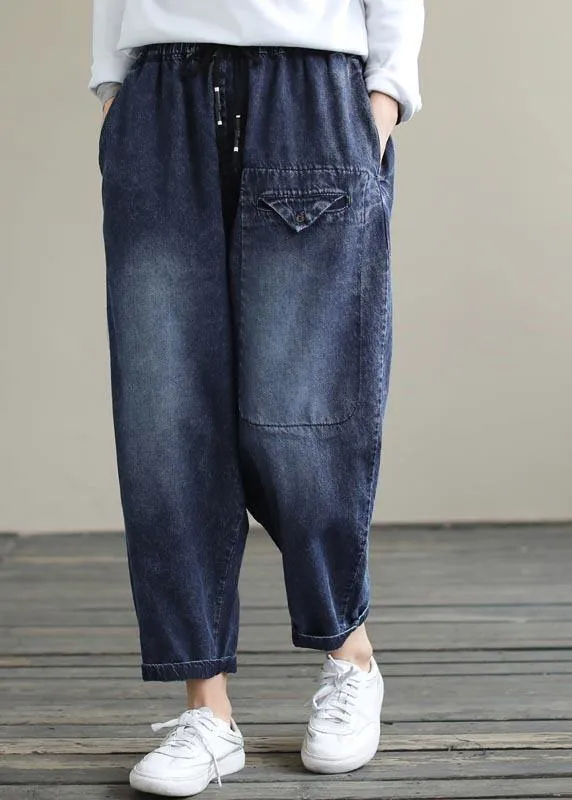 Bohemian Denim Blue High Waist Loose Spring Cinched Work Outfits Wild Trousers