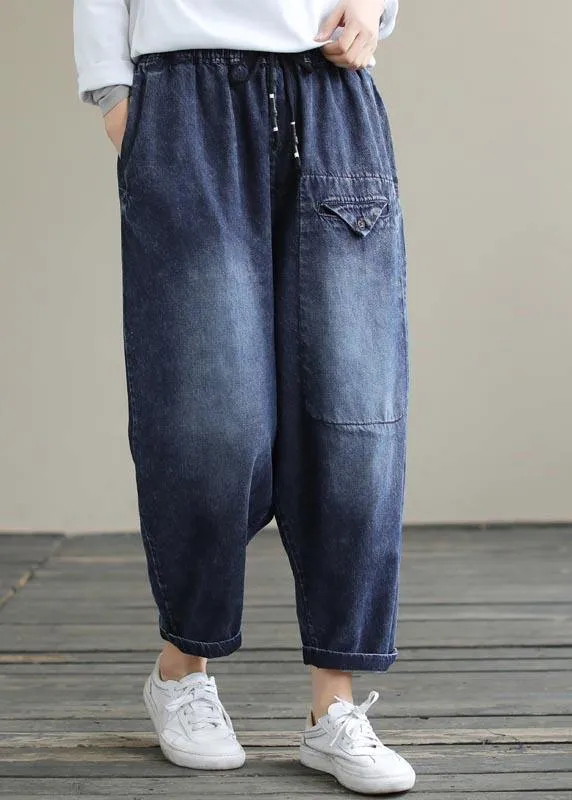 Bohemian Denim Blue High Waist Loose Spring Cinched Work Outfits Wild Trousers