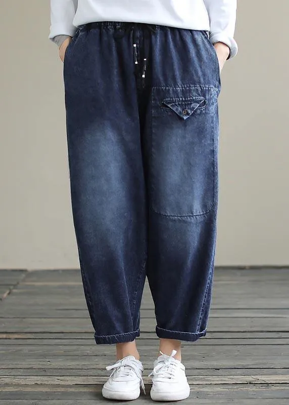 Bohemian Denim Blue High Waist Loose Spring Cinched Work Outfits Wild Trousers