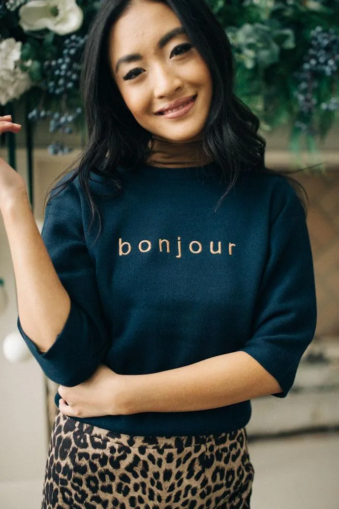 Bonjour Crop Sweater in Navy-FINAL SALE