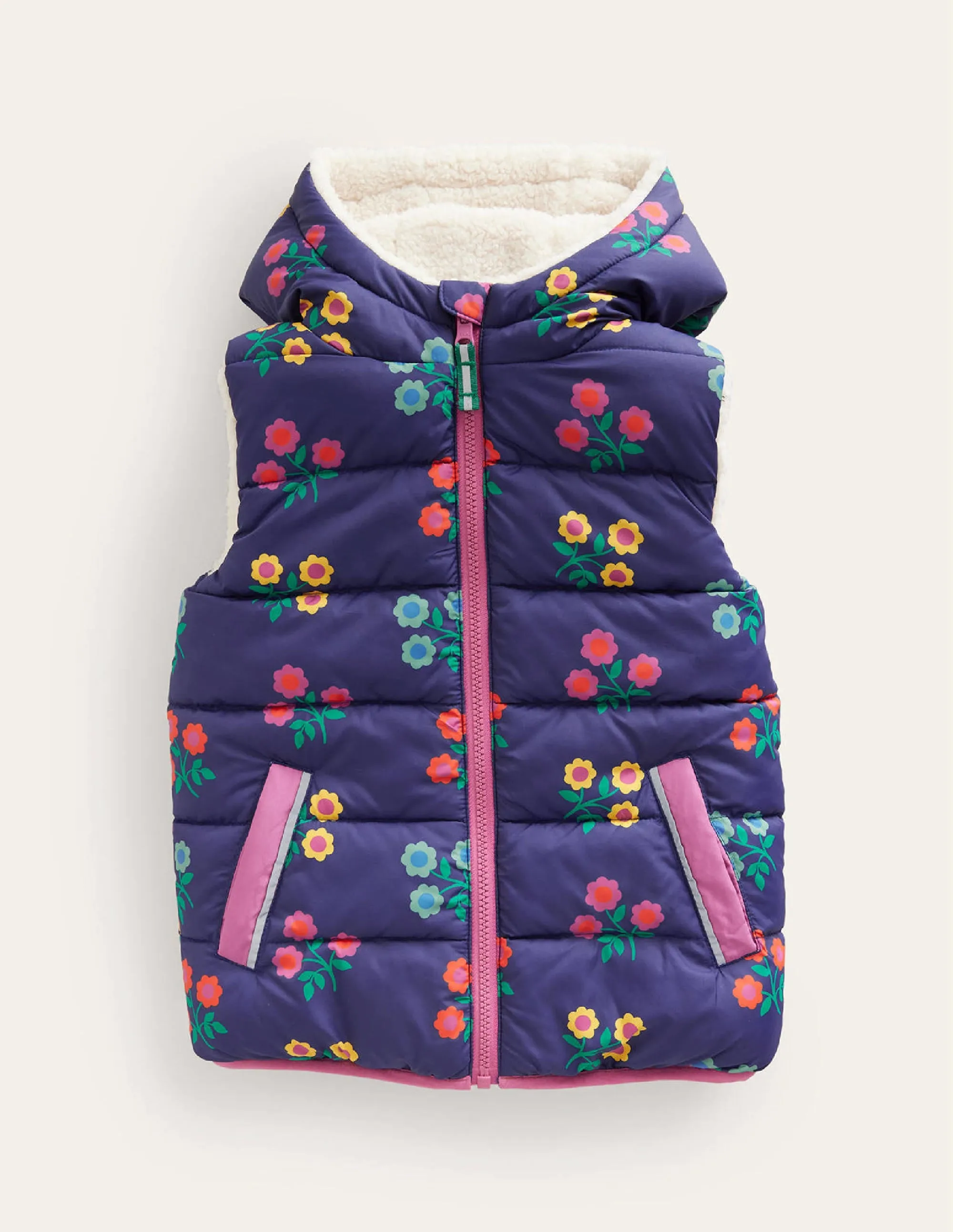 Borg Mix Reversible Gilet-College Navy Flower