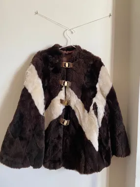 Brown&white sheepskin fur cape