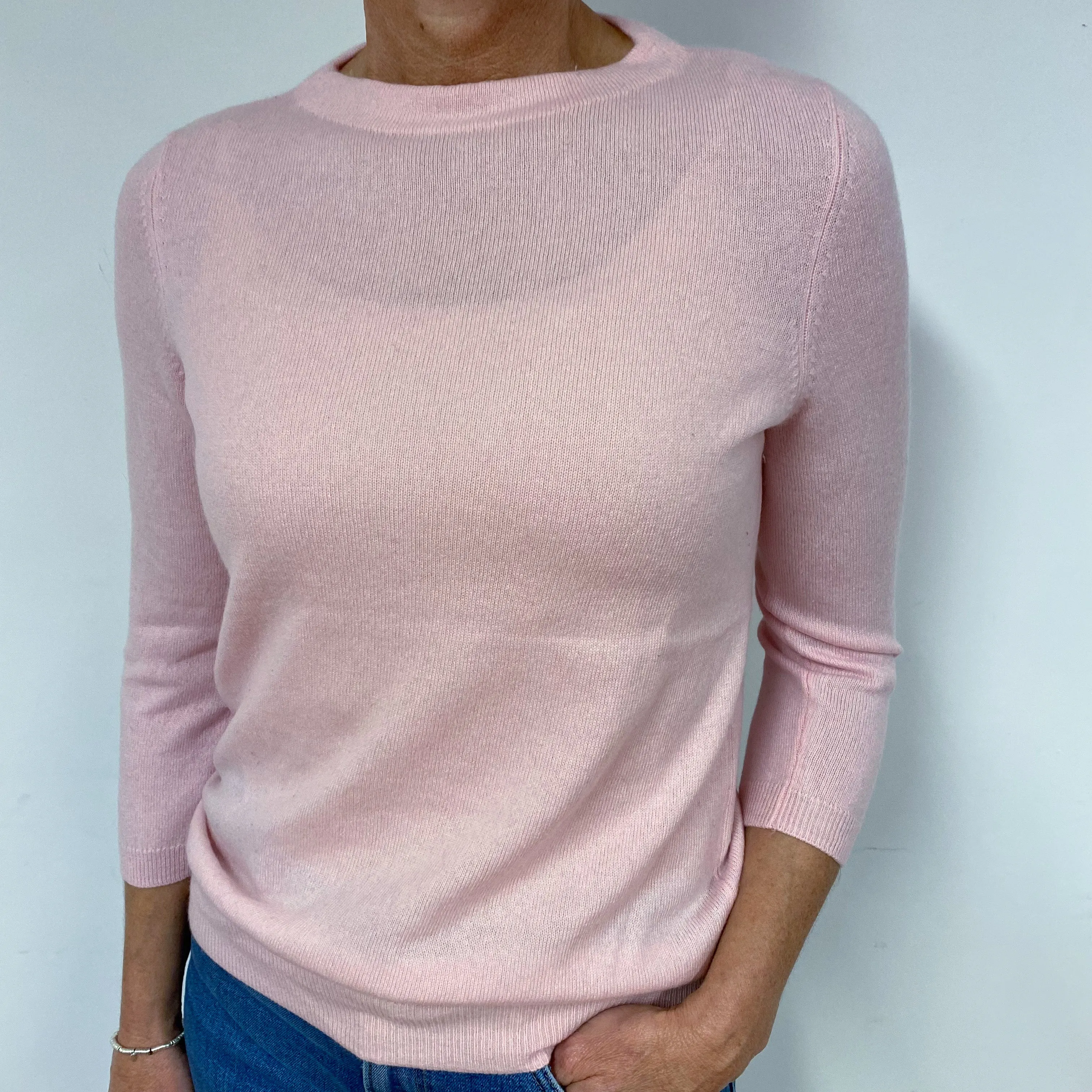 Carnation Pink Cashmere Crew Neck Jumper Medium