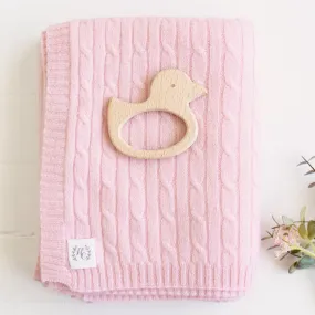 Cashmere Cable Knit Baby Blanket - Blush