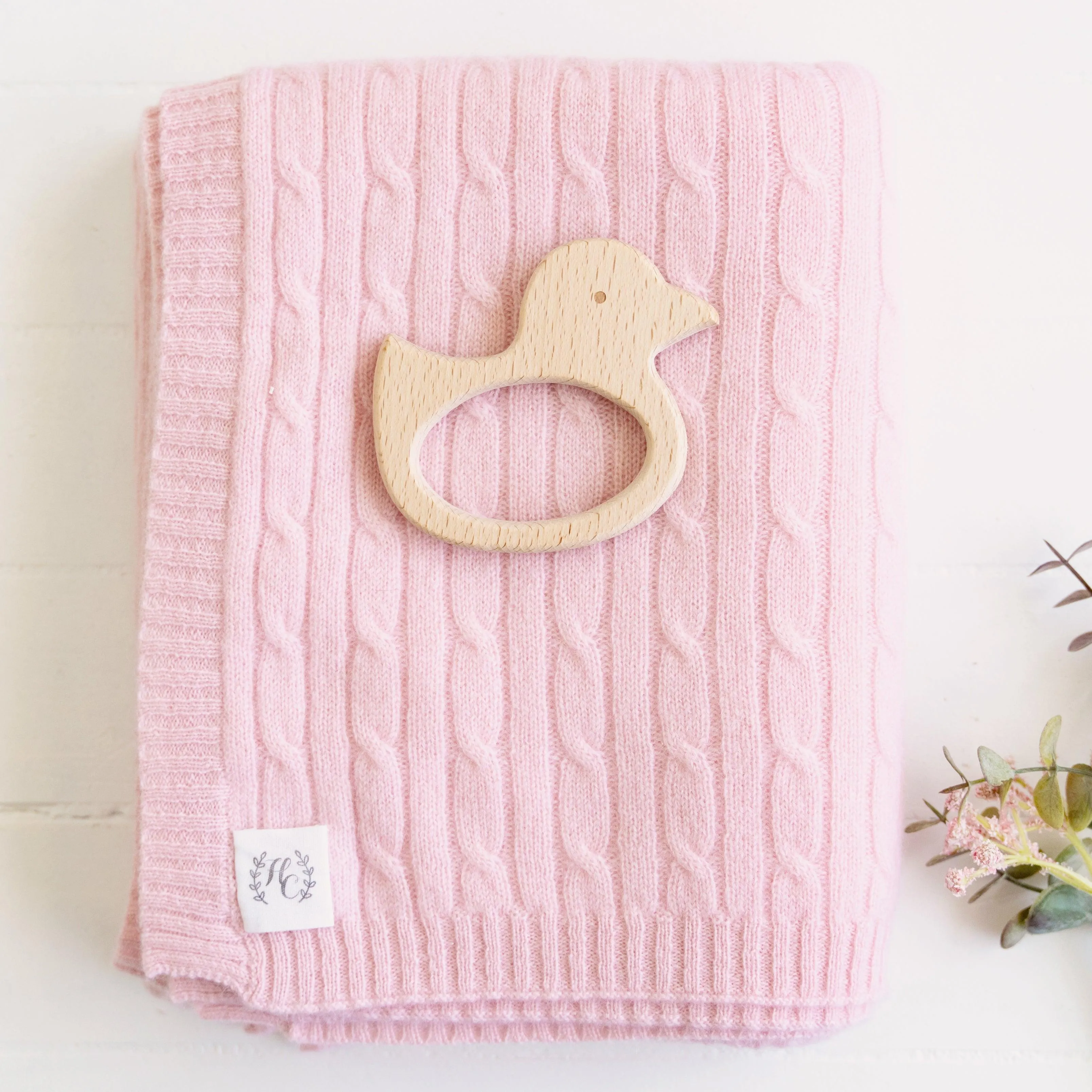 Cashmere Cable Knit Baby Blanket - Blush