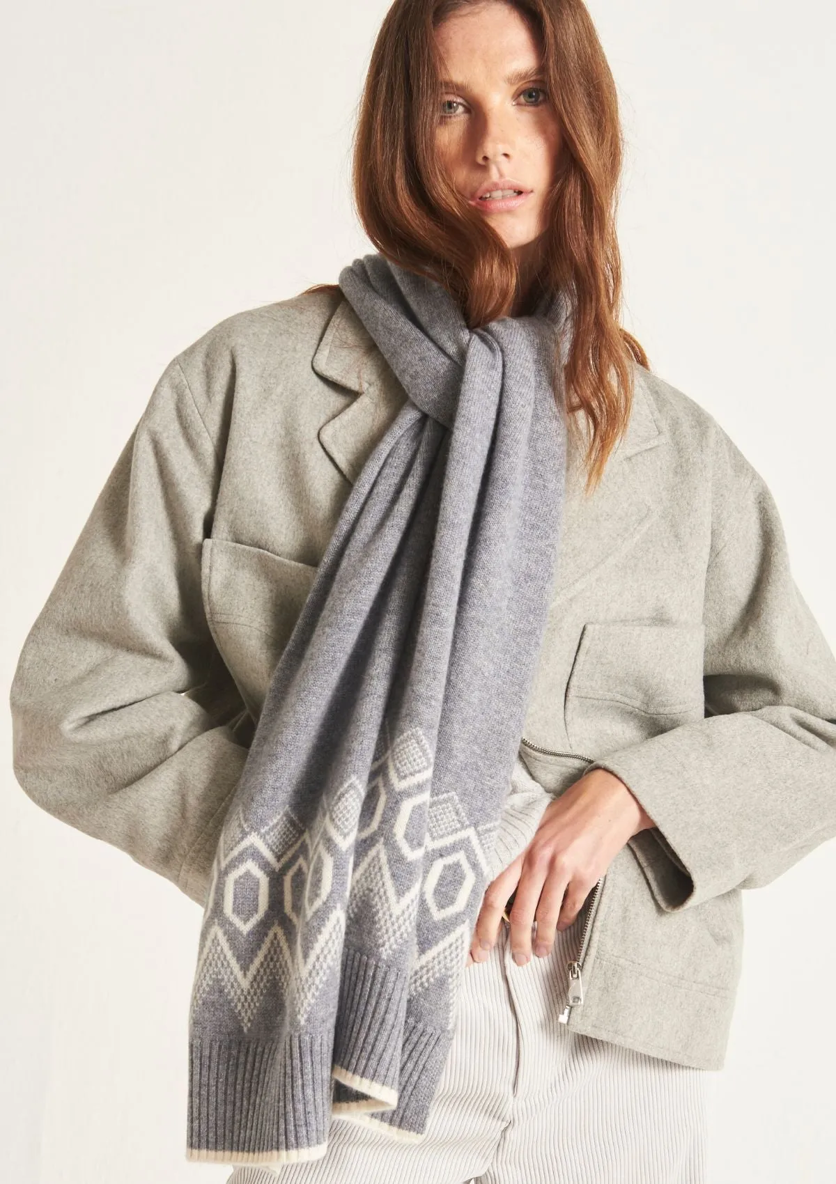 Cashmere Fair Isle Scarf in Monument Grey