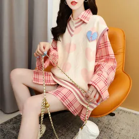 Chic streetwear college style retro vest sleeveless sweater heart deco pastel kawaii loose pullover