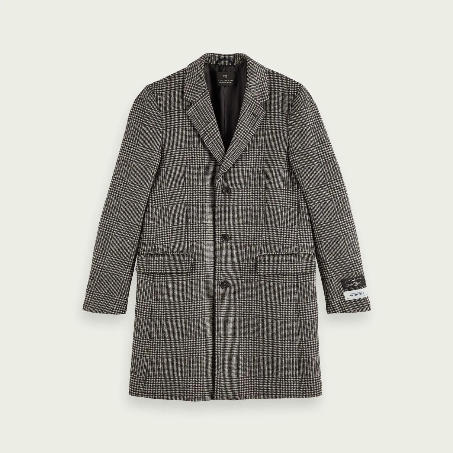 Classic Wool-Blend Single Breasted Overcoat (Check)