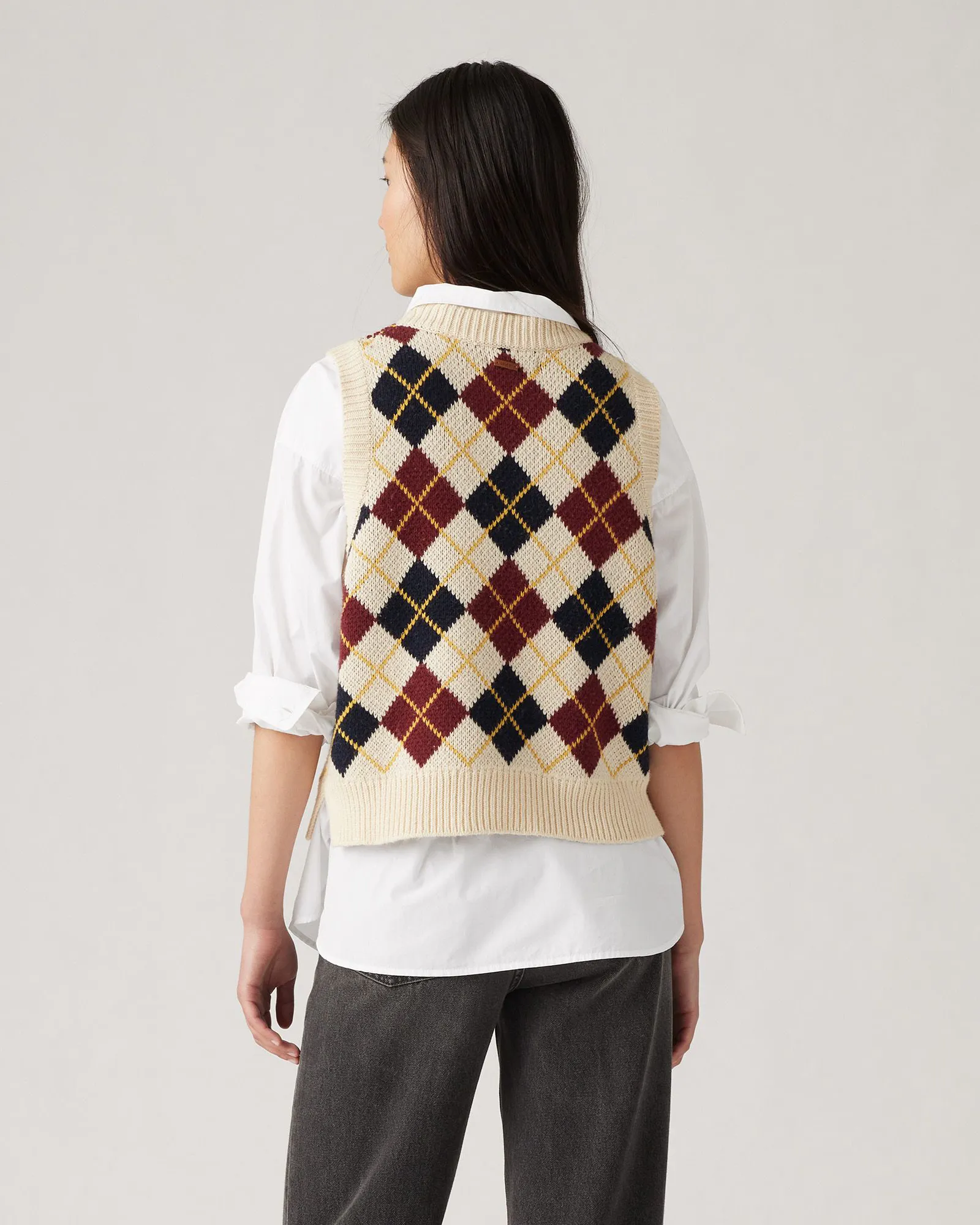 Collegiate Argyle Jumper in White Swan