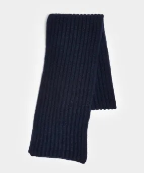 Corgi Wool Cashmere Ribbed Scarf in Navy