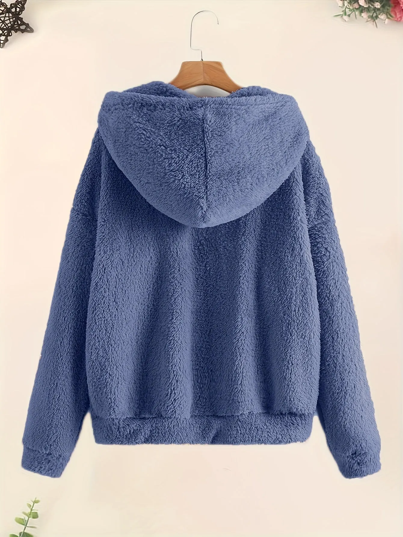 Cozy Plush Hoodie with Slant Pocket Casual Womens Outwear