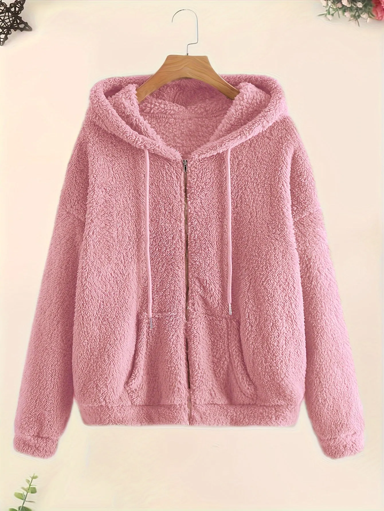 Cozy Plush Hoodie with Slant Pocket Casual Womens Outwear